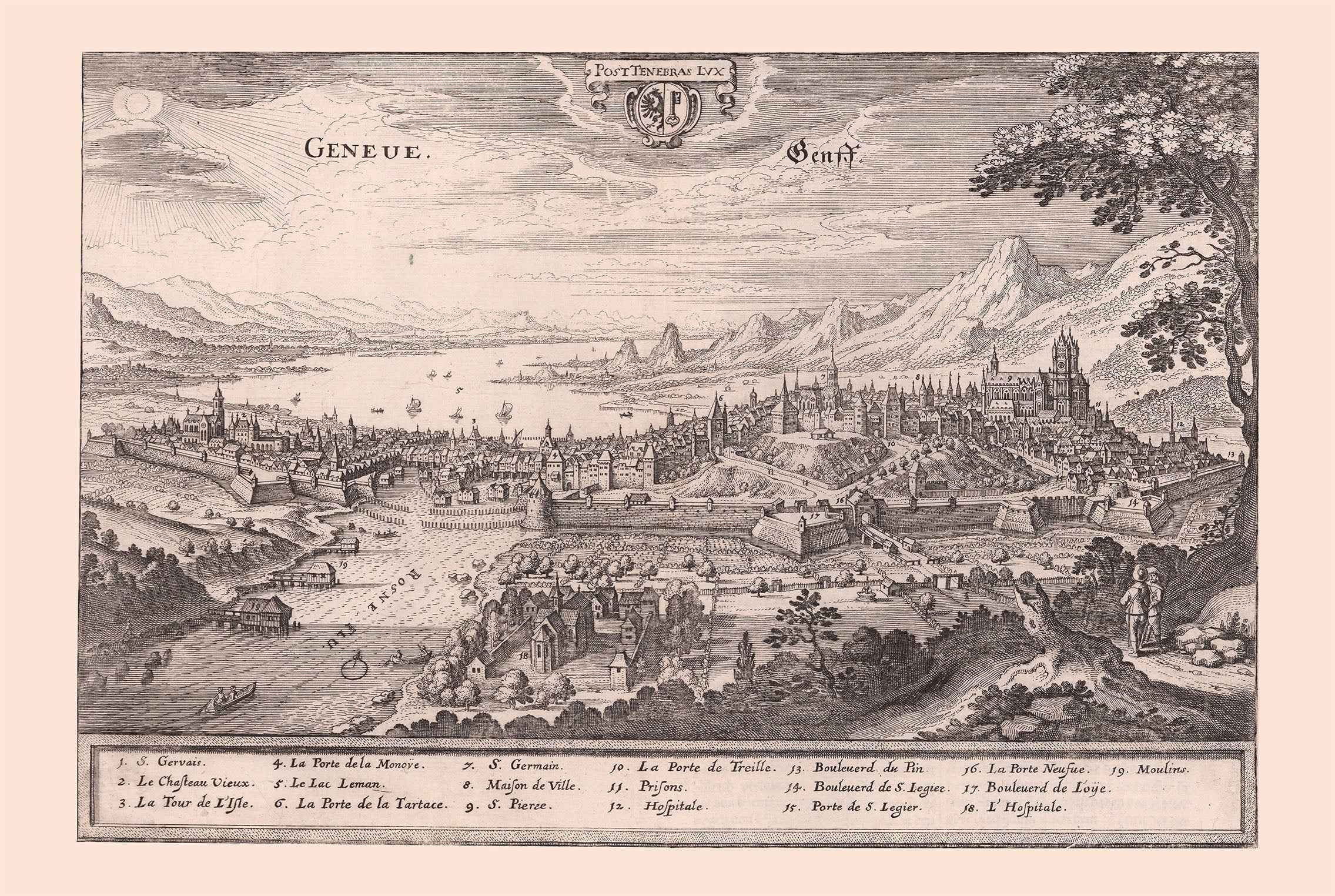 1654 Geneva Map Poster - Panoramic Bird’s-Eye View with Lake Geneva and Key Landmarks - Strategy Maps